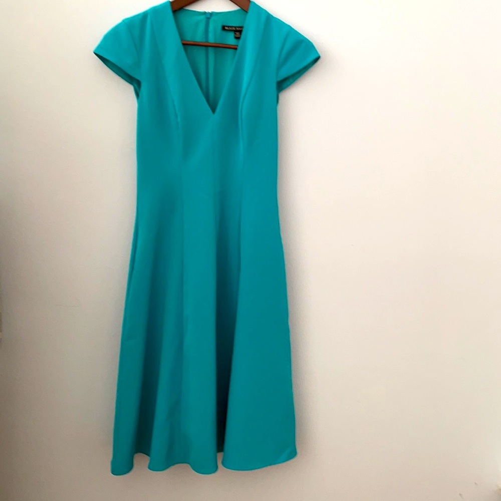 Black Halo fit and flare dress capped sleeve aqua